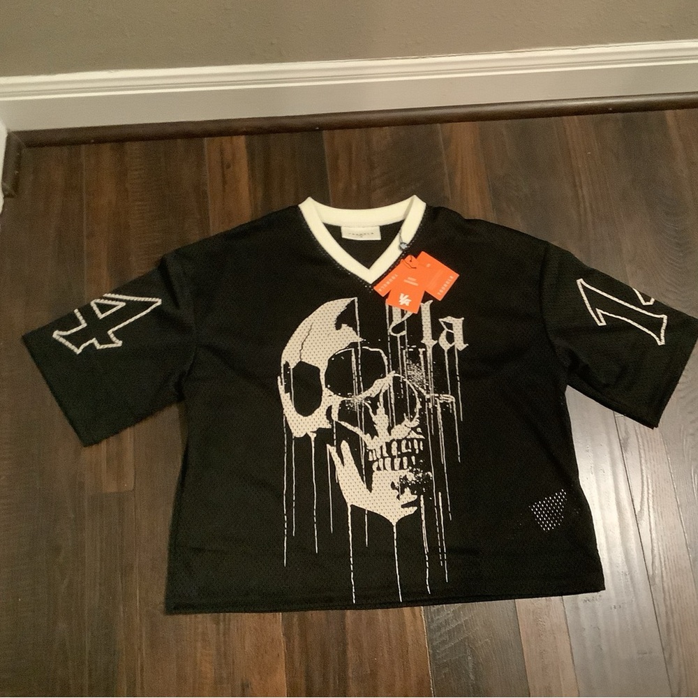 YoungLA Drippy Skull Black an White Football Jersey #14 *Men's Medium*